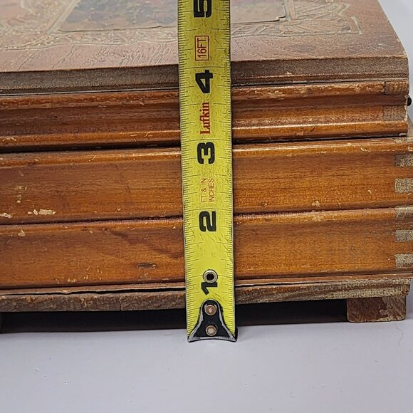 Vintage Wooden Dovetail Jewelry Box With Mirror & Floral Design - Picture 12 of 12